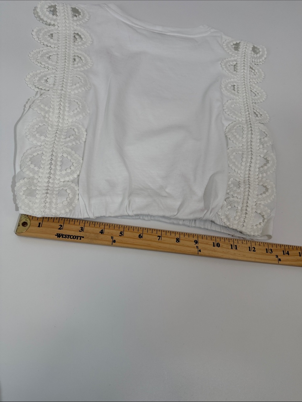 SANDRO White Embroidered Lace White Cropped Tee S - Picture 8 of 8